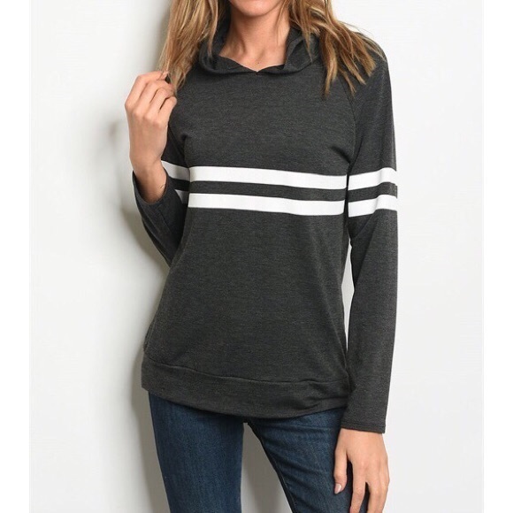 Kala Vella Tops - Grey Varsity Stripe Hoodie